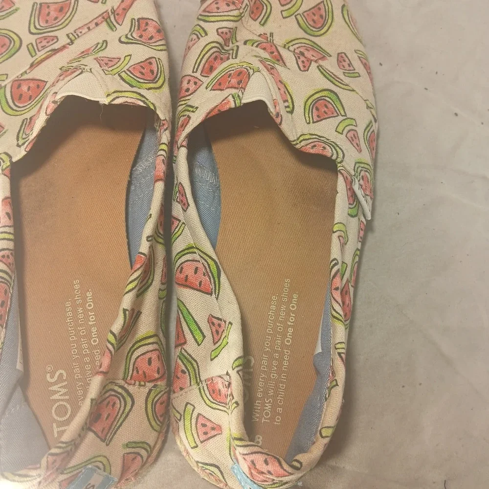 TOMS‎ Watermelon Print Canvas Alpargata Espadrille Slip On Shoes Womens 8 Cream